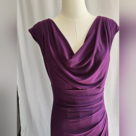 Ralph Lauren Dresses & Skirts - Lauren Ralph Lauren Purple Dress Ruched Waist Cowl Neck Sz 6 Jersey Knit